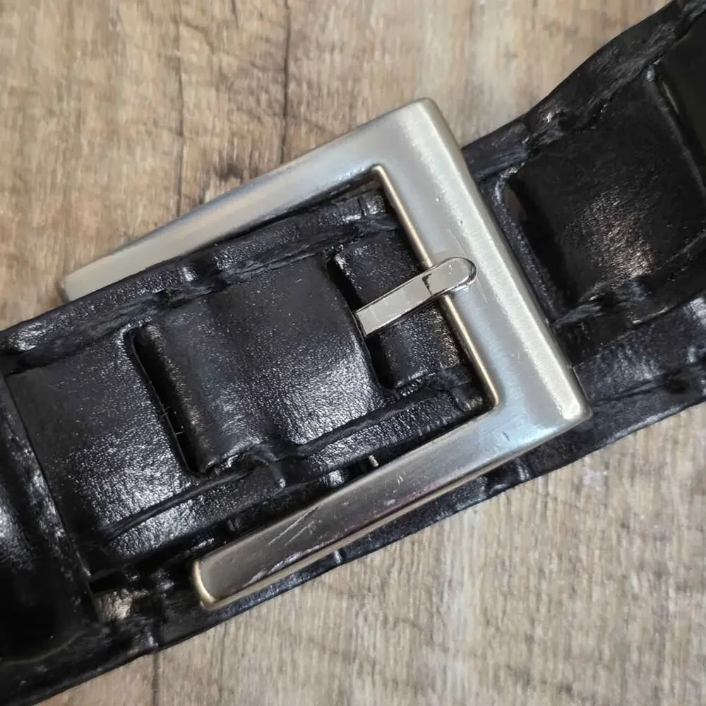Vintage Woven Black Leather Belt Minimalist Old Money Small